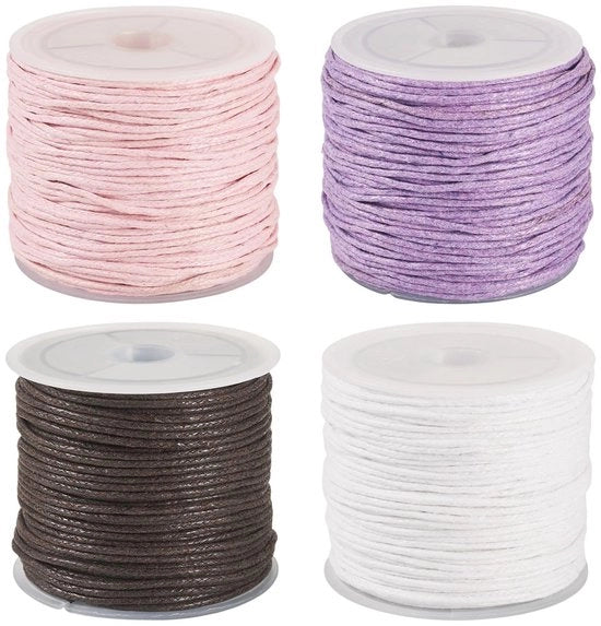 Cordone in cotone cera 1mm - 4 rotoli - cordone cera rotondo - gioielli fai da te - bracciale/collier DIY - alta qualità - cordone per gioielli