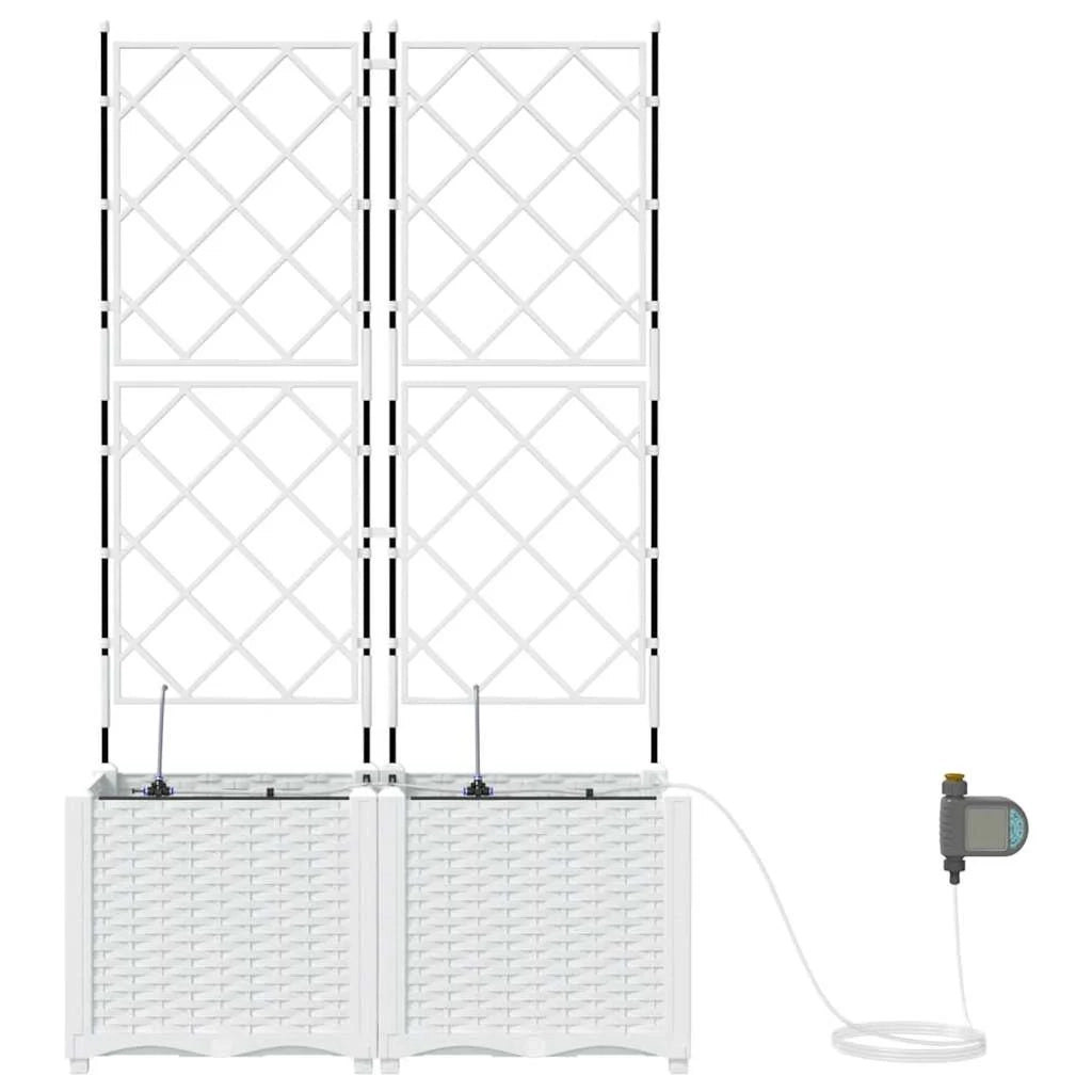 Set di 2 fioriere da giardino moderne 80 x 40 x 142 cm con sistema di irrigazione in acciaio bianco 02_0058614