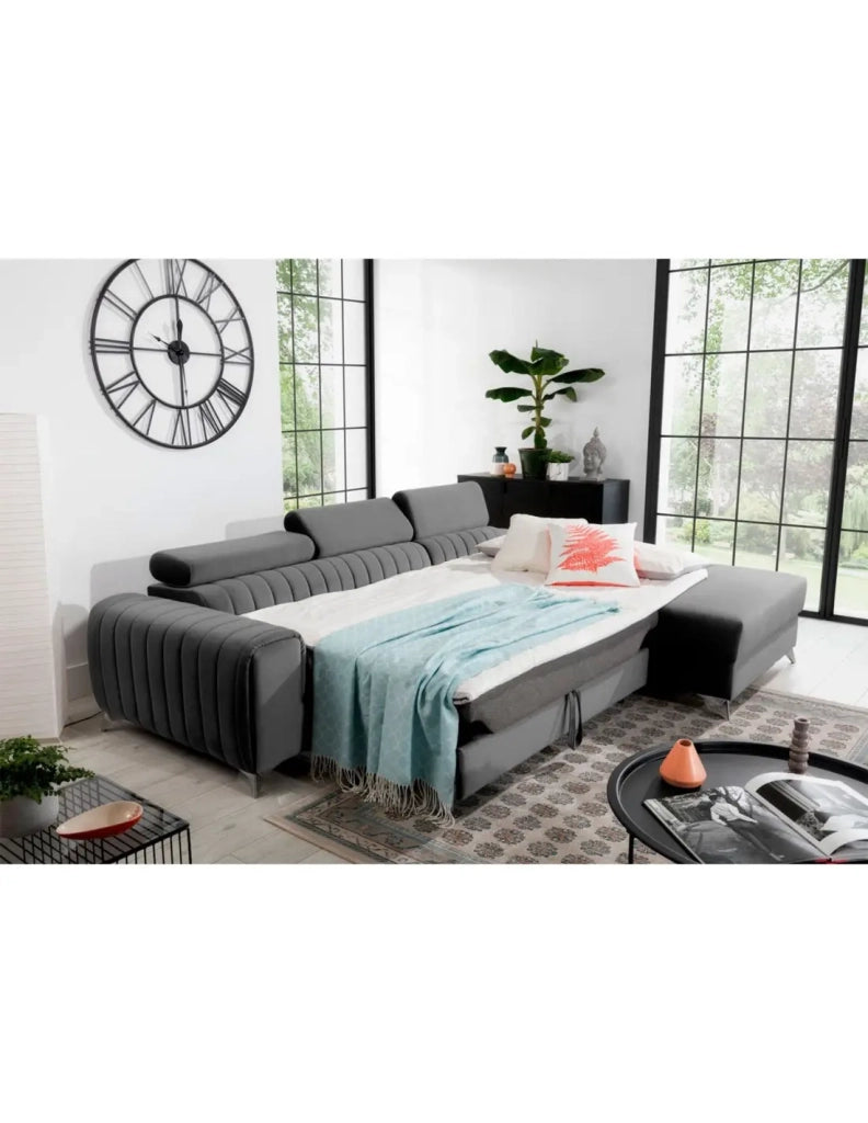 Divano angolare destro Grigio scuro convertibile 3 posti JAYSON con letto