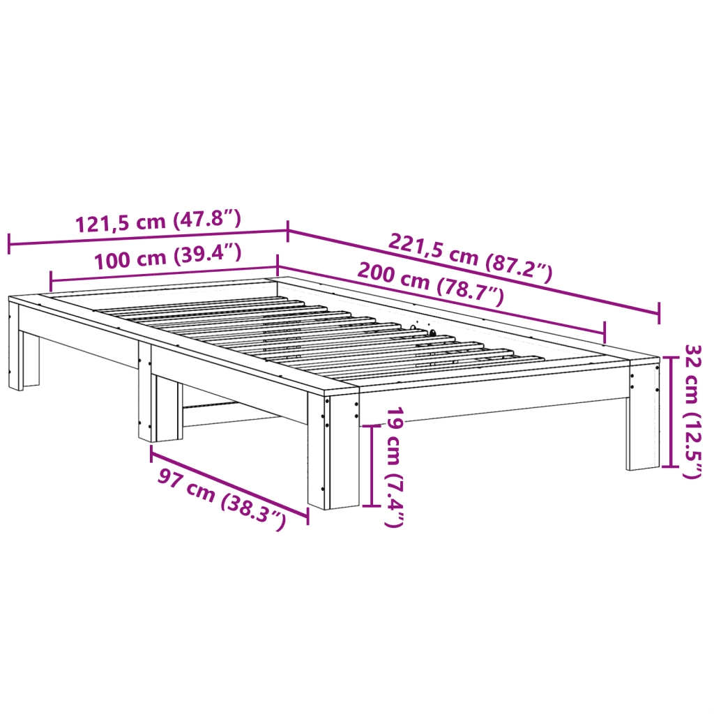 Giroletto senza Materasso 100x200 cm in Legno Massello di Pino 855322