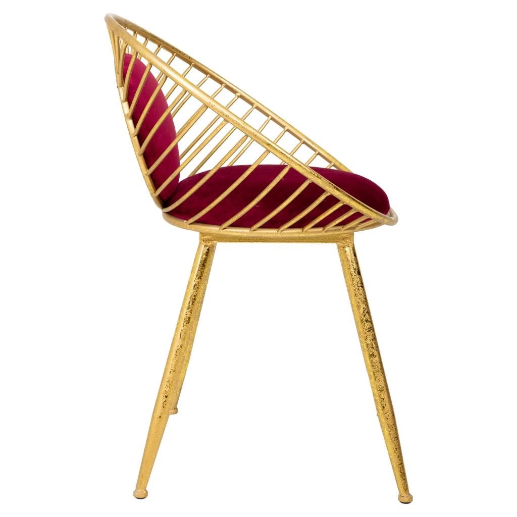 Sgabello imbottita rossa in metallo dorato 55x46x70h