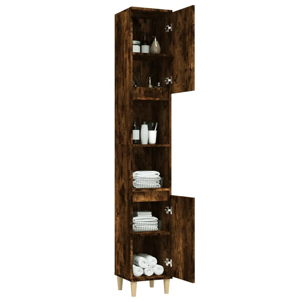 Armadietto Bagno | Armadio da bagno Rovere Fumo 30x30x190 cm in Legno Multistrato