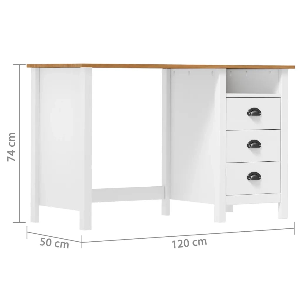 Scrivania Hill con 3 Cassetti 120x50x74 cm Massello di Pino 288998