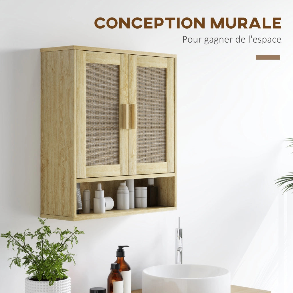 Mobile da Bagno Sospeso con Ante e Ripiano ¨C Minimal ¨C Effetto Rovere 59x20x66.5 cm