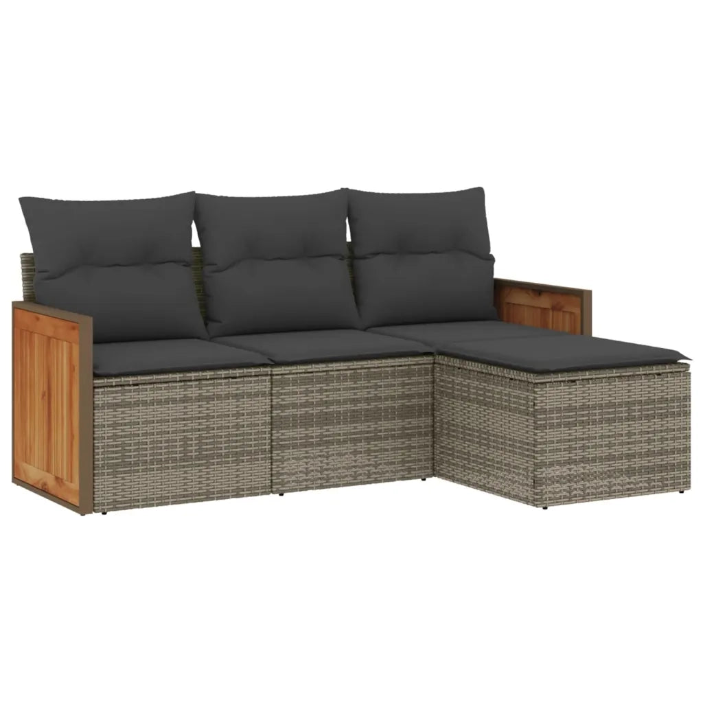 Set Divani da Giardino 4 pz con Cuscini in Polyrattan Grigiocod mxl 88159