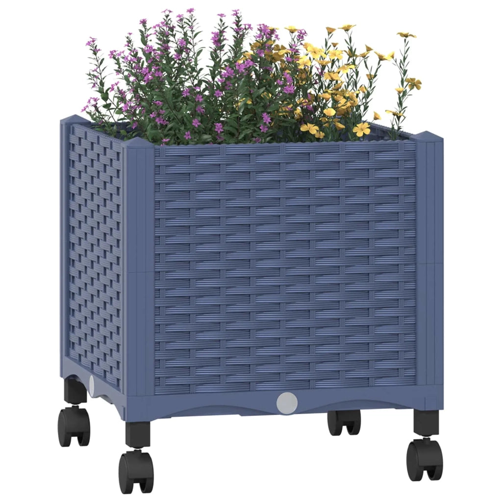 Vaso da Giardino con Ruote Blu Grigio 40 x 40 x 48 cm PP 3422911