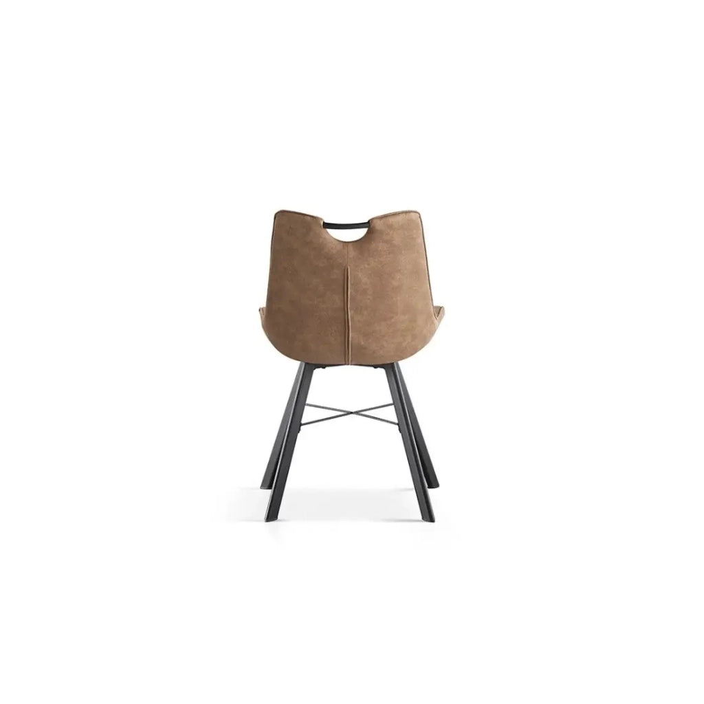 Sedia PAOLA – Microfibra PU marrone scuro – Piedi in metallo nero – Stile contemporaneo