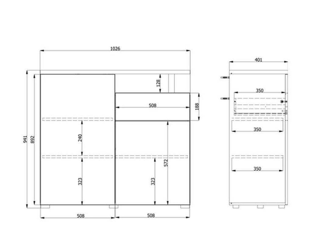 Madia Levate, Credenza un Cassetto, 102.5x40x94h cm Bianco