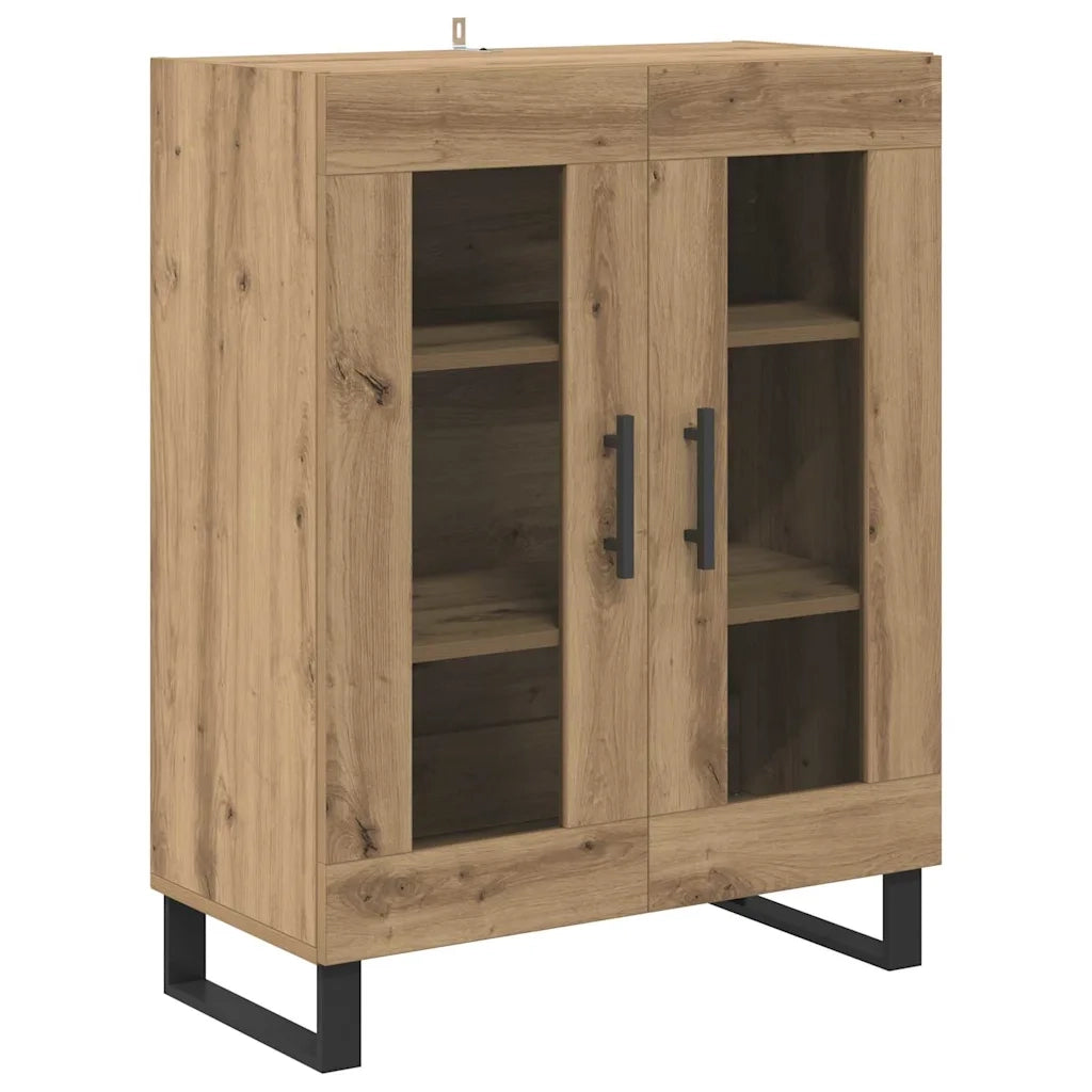 Credenza 2 pcs Rovere artigianale Legno Stratificato e Vetro