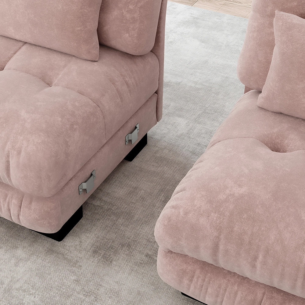 Divano angolare modulare - Xylo - 4 posti con seduta profonda, trasformabile in letto, chenille rosa
