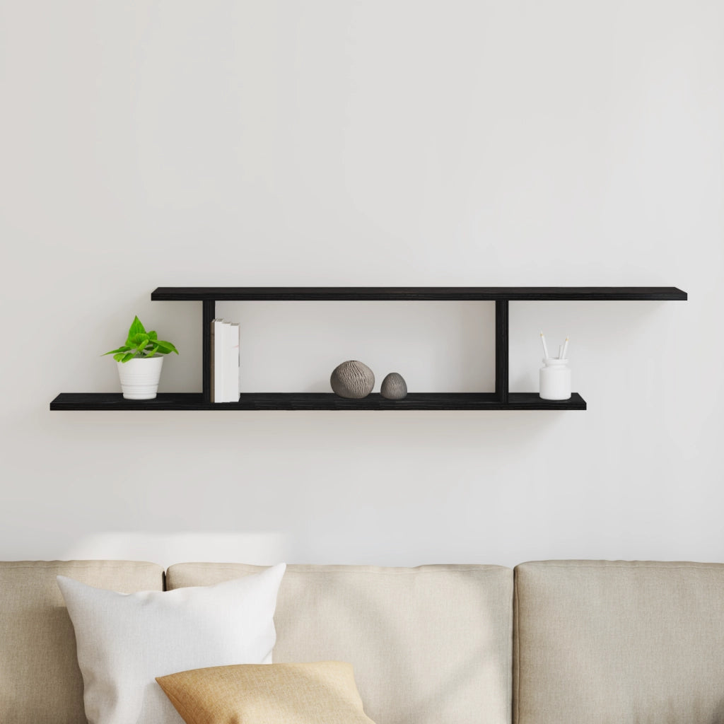 Mensola TV da parete  nera in rovere 125x18x23 cm in legno ingegnerizzato