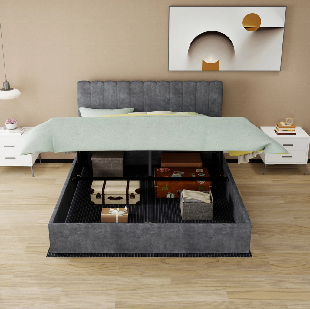 Letto matrimoniale imbottito 160x200 cm in velluto grigio