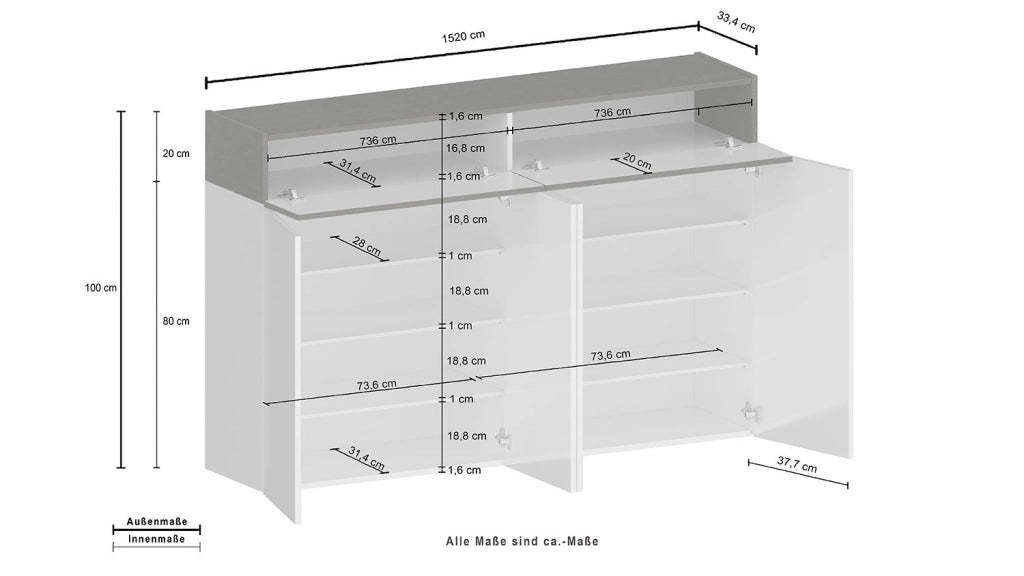Scarpiera 4 Ante e 2 Ripiano a Ribalta 152x35x100 cm Savona 4A 1R Bianco Opaco/Rovere Wotan