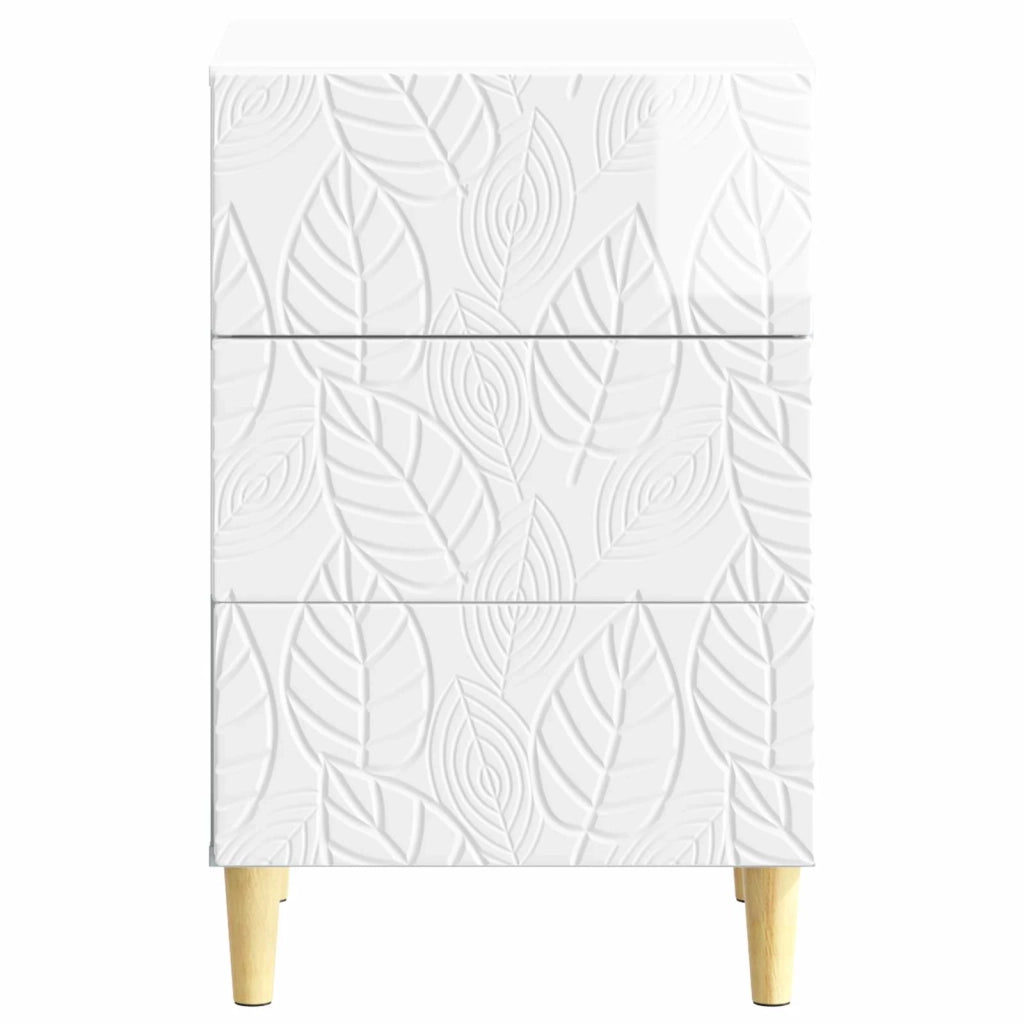 Comodino | Armadio da Notte | Mobiletto da notte Bianco Lucido 43 x 39,5 x 66,5 cm Legno ingegnerizzato