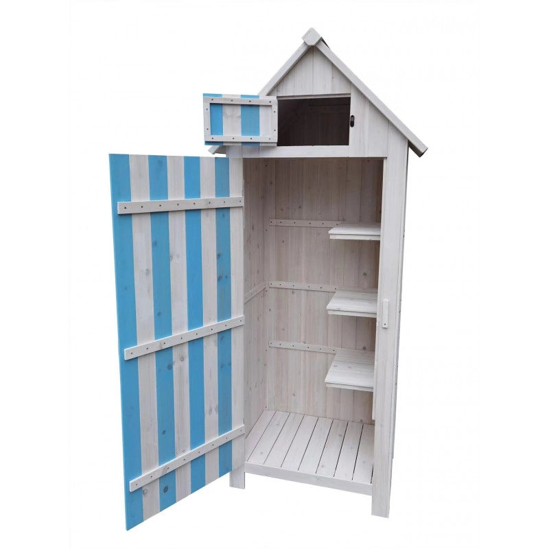 Armadio da giardino in legno di abete blu e bianco 65x44 cm – 3 ripiani e tetto bitumato – impermeabile – ARM0805RBB Foresta