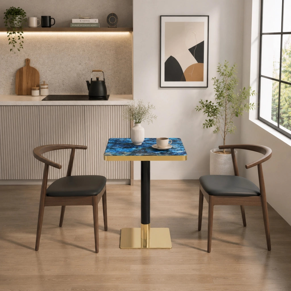 TAVOLO quadrato 60x60 cm effetto marmo Blu MDF e metallo