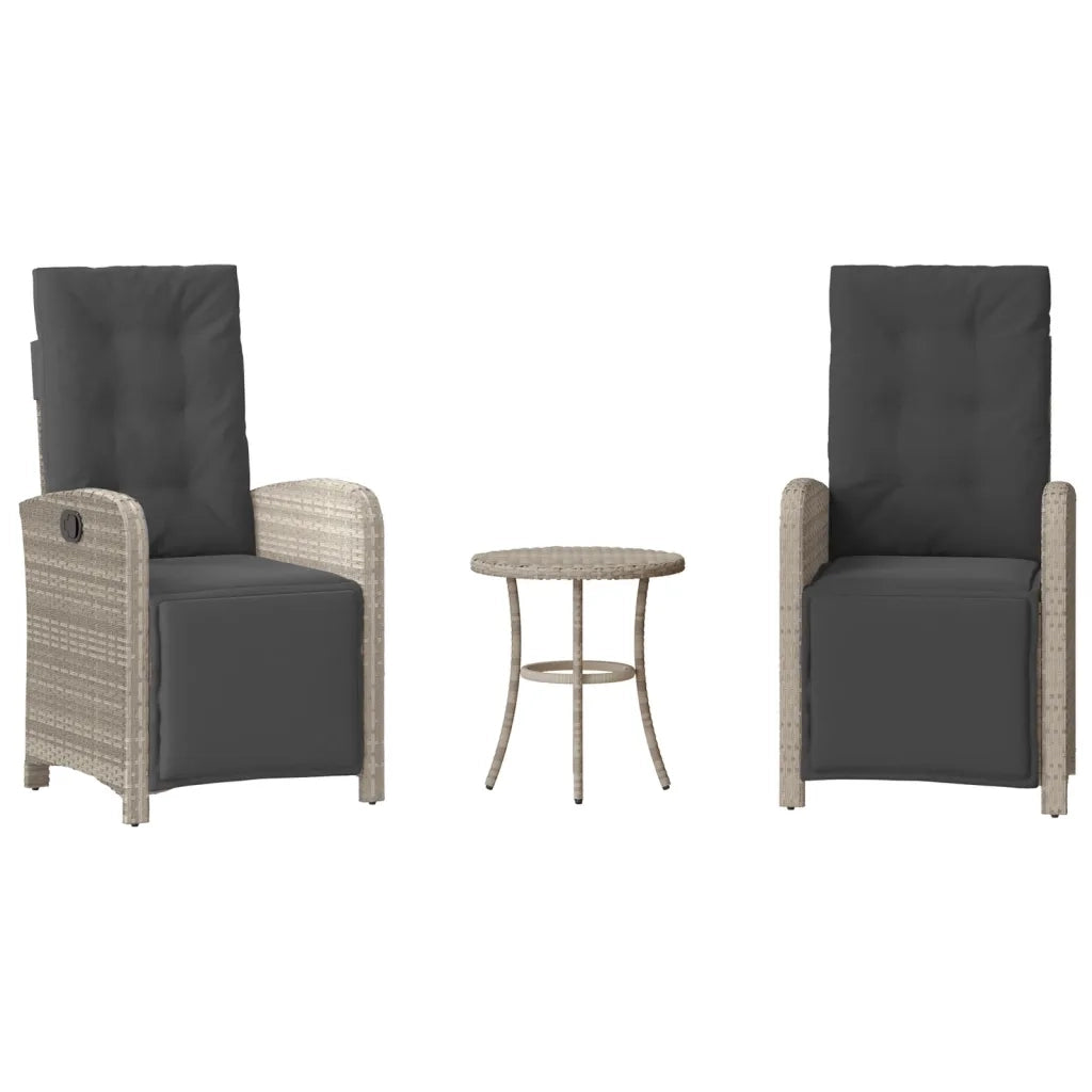 Set da Bistr¨° 3 pz | Set Salotto da Giardino con Cuscini Grigio Chiaro in Polyrattan