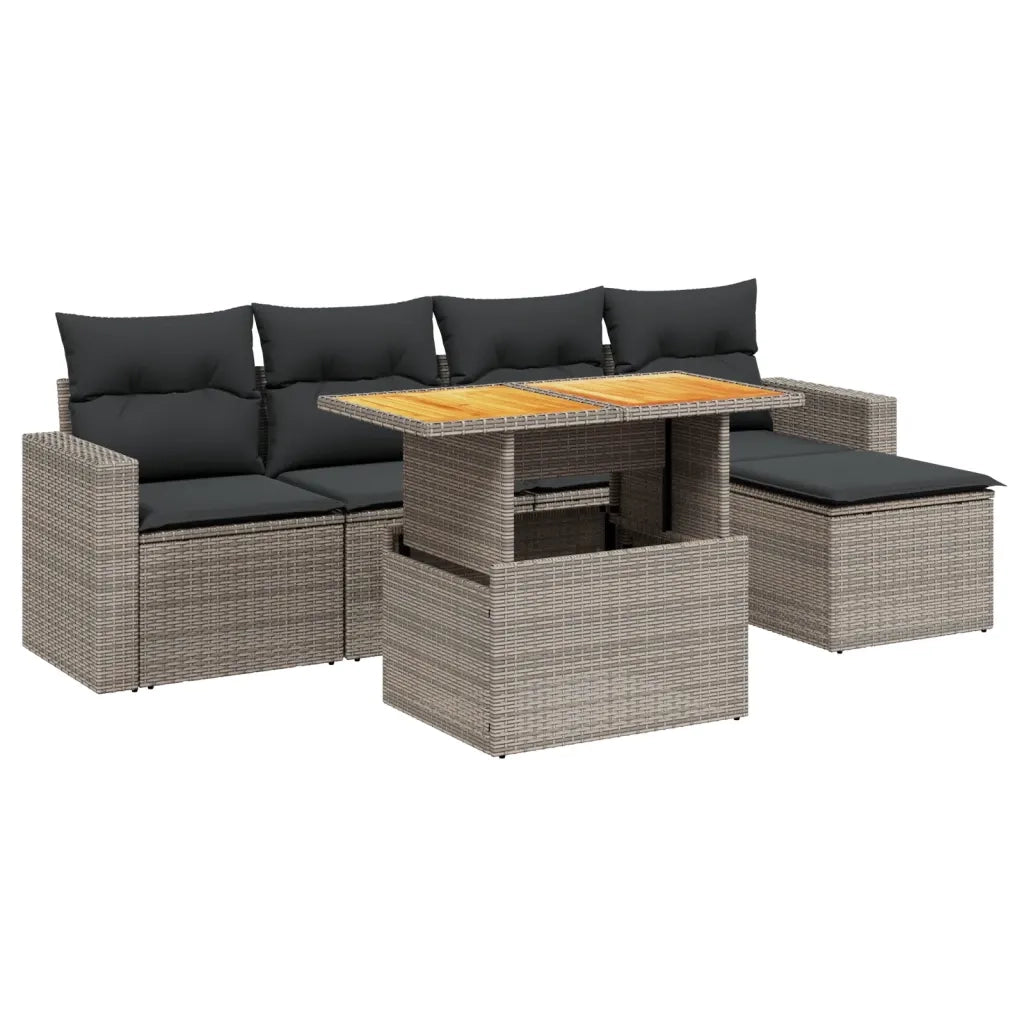 Set Divano da Giardino 6 pz con Cuscini Grigio in Polyrattan 3271291