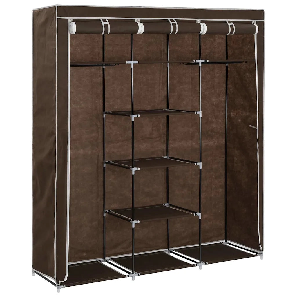 Pratico armadio portatile con scomparti e barre 150 x 45 x 175 cm in tessuto non tessuto marrone 02_0046444