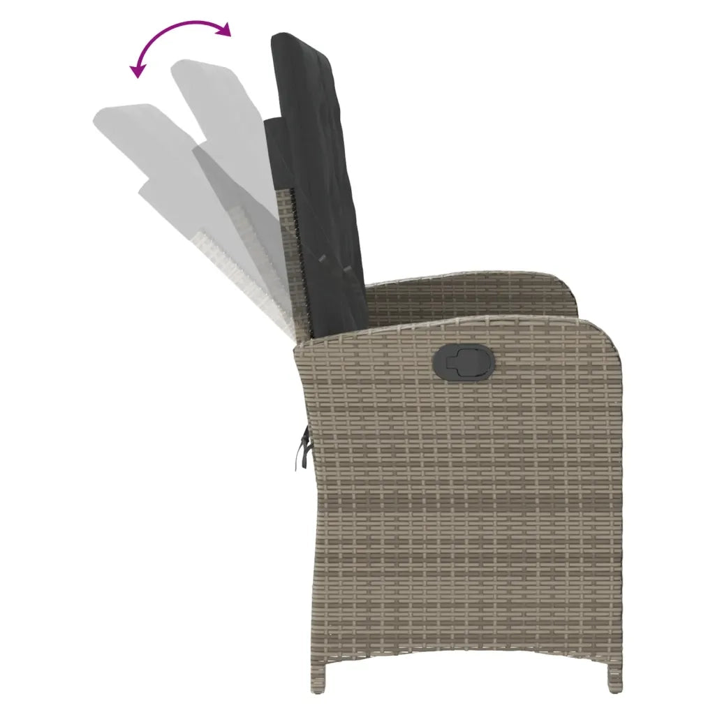 Panca Reclinabile da Giardino con Cuscini-Sgabello-Sedia da esterno Grigia in Polyrattan 185483