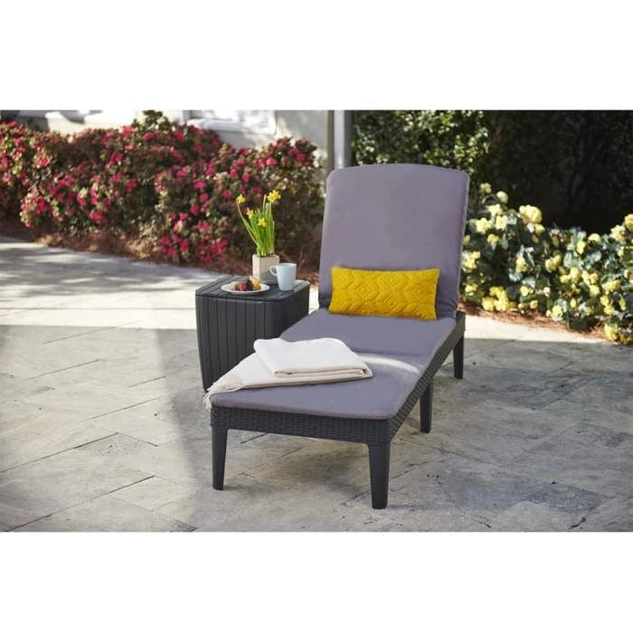 Lettino da sole ALLIBERT JAIPUR - imitazione resina intrecciata - grigio