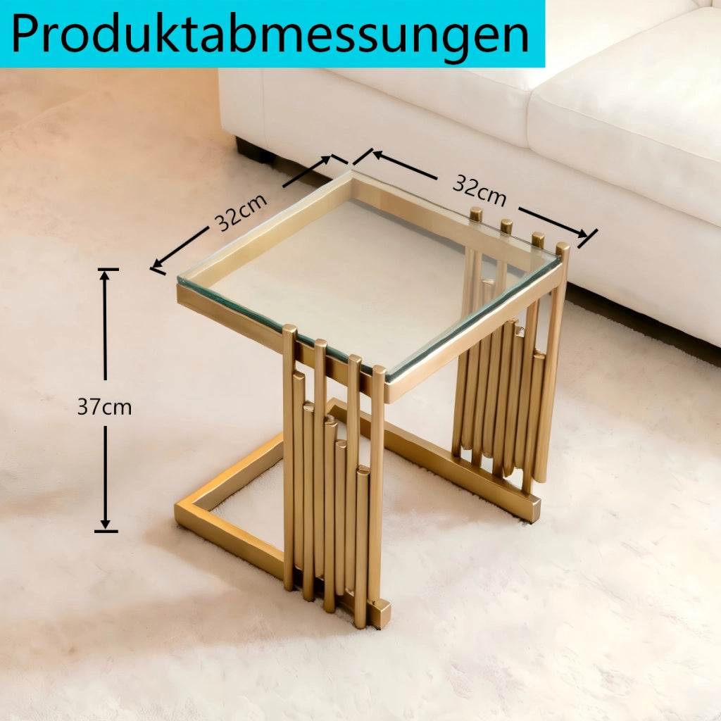 Tavolino basso quadrato in vetro temperato e acciaio inox con finitura oro specchio per soggiorno 50,5 × 42,5 × 15,5 cm