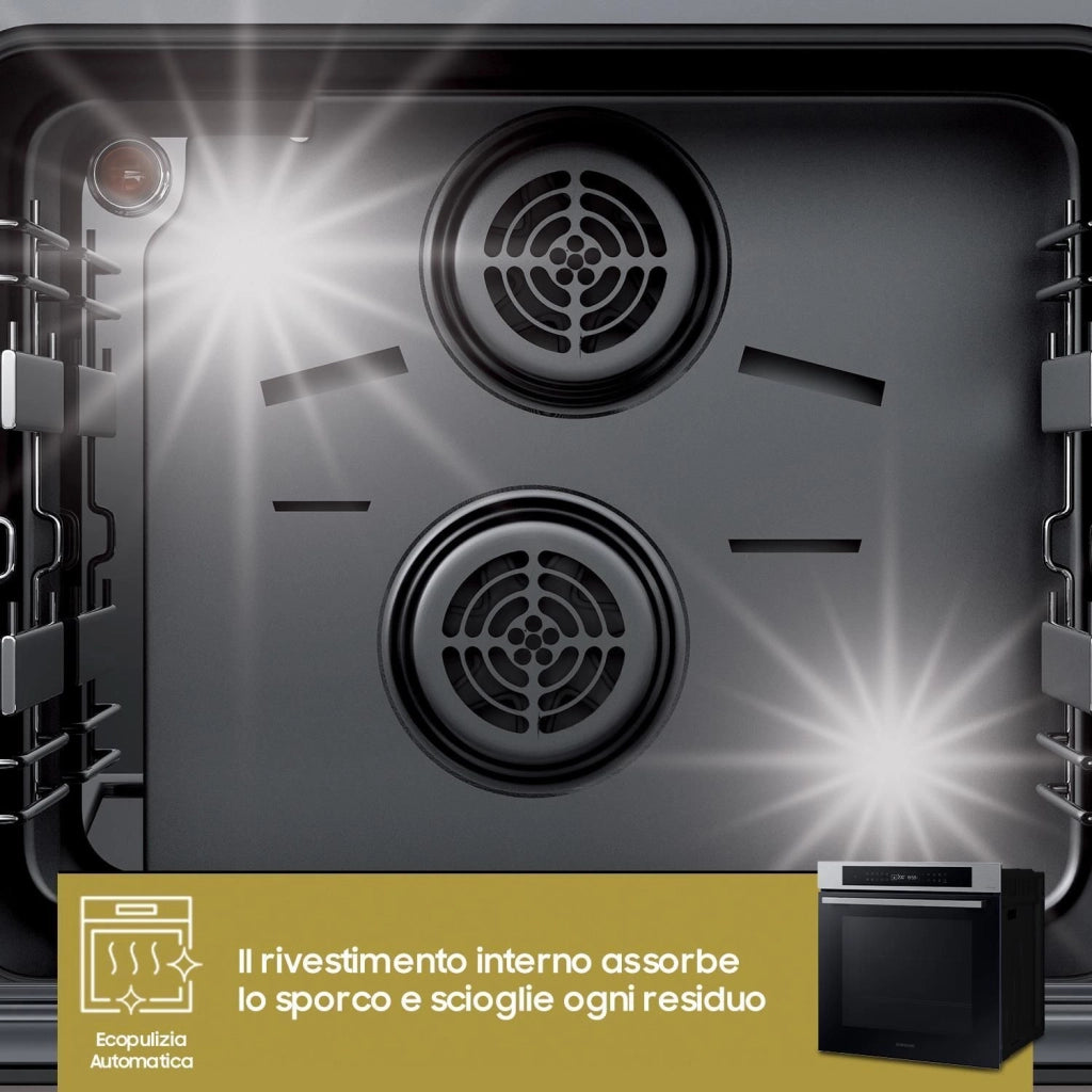 Samsung NV7B4040VBS Forno Elettrico Multifunzione da incasso a Vapore Capacita' 76 Litri Classe Energetica A 20 Programmi Wi-Fi Vocale Assistente 59,5 cm Nero-Acciaio Inossidabile