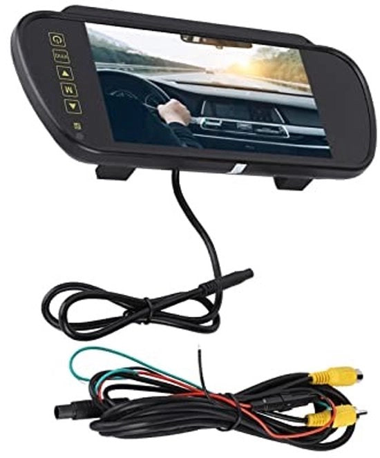 Retrovisore 7 pollici LCD - Camera di retroscena - Specchiera interno con maniglia - Connessioni migliorate - Immagine nitida - Compatibilità multiorientata - Display automatico