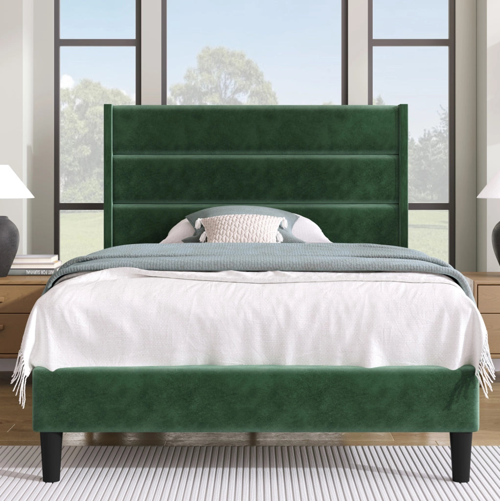 Letto imbottito 90x200 cm in velluto verde con materasso H3