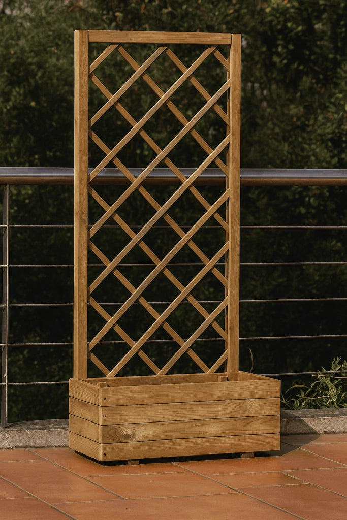 FIORIERA DA ESTERNO CON GRIGLIA IN LEGNO 43x80xh180 cm "MALIKA"  IDEALE PER PIANTE RAMPICANTI