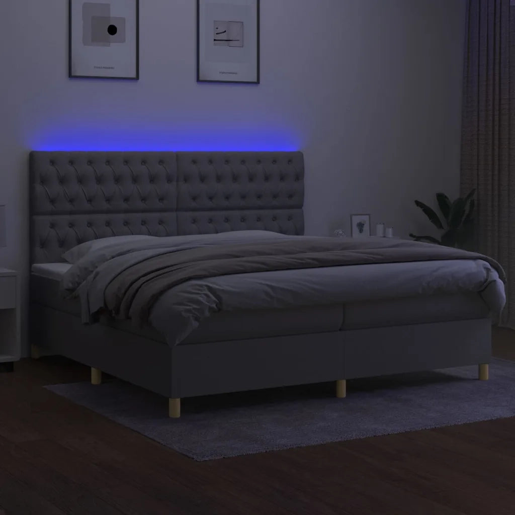 Letto a Molle Materasso e LED Grigio Chiaro 200x200 cm Tessuto cod mxl 59340