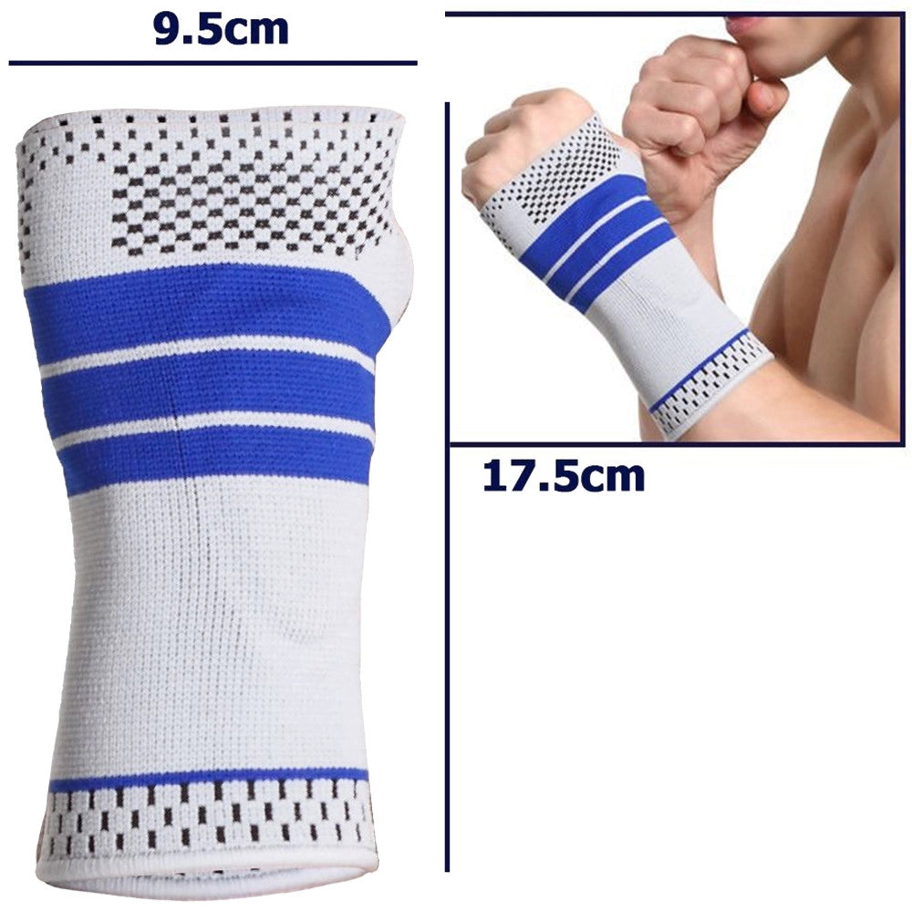 Trade Shop - Polsiera Fascia Elastica Supporto Per Polso Sinistro Anallergico Protezione Blu -