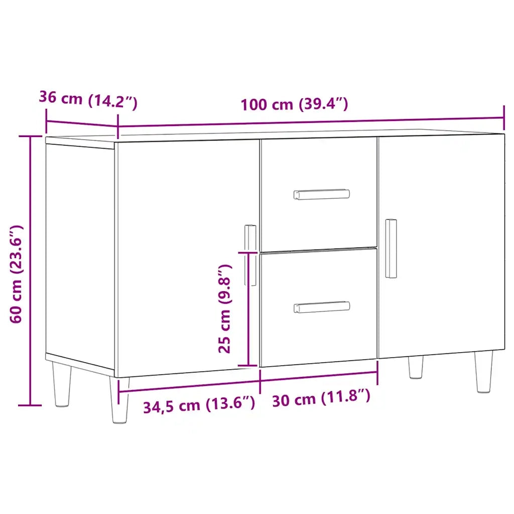 Credenza Rovere Artigianale 100x36x60 cm in Legno Multistrato