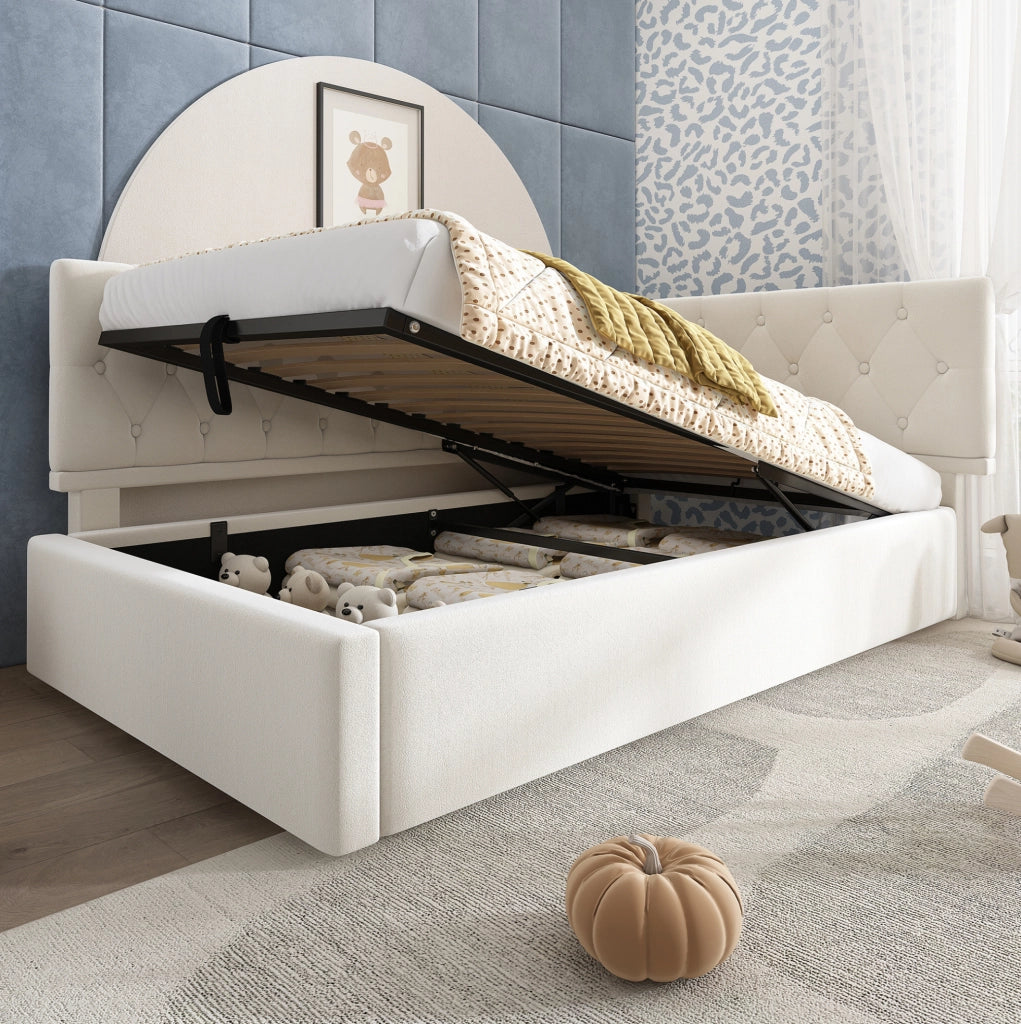 Letto divano con contenitore idraulico 90x190 cm in velluto beige