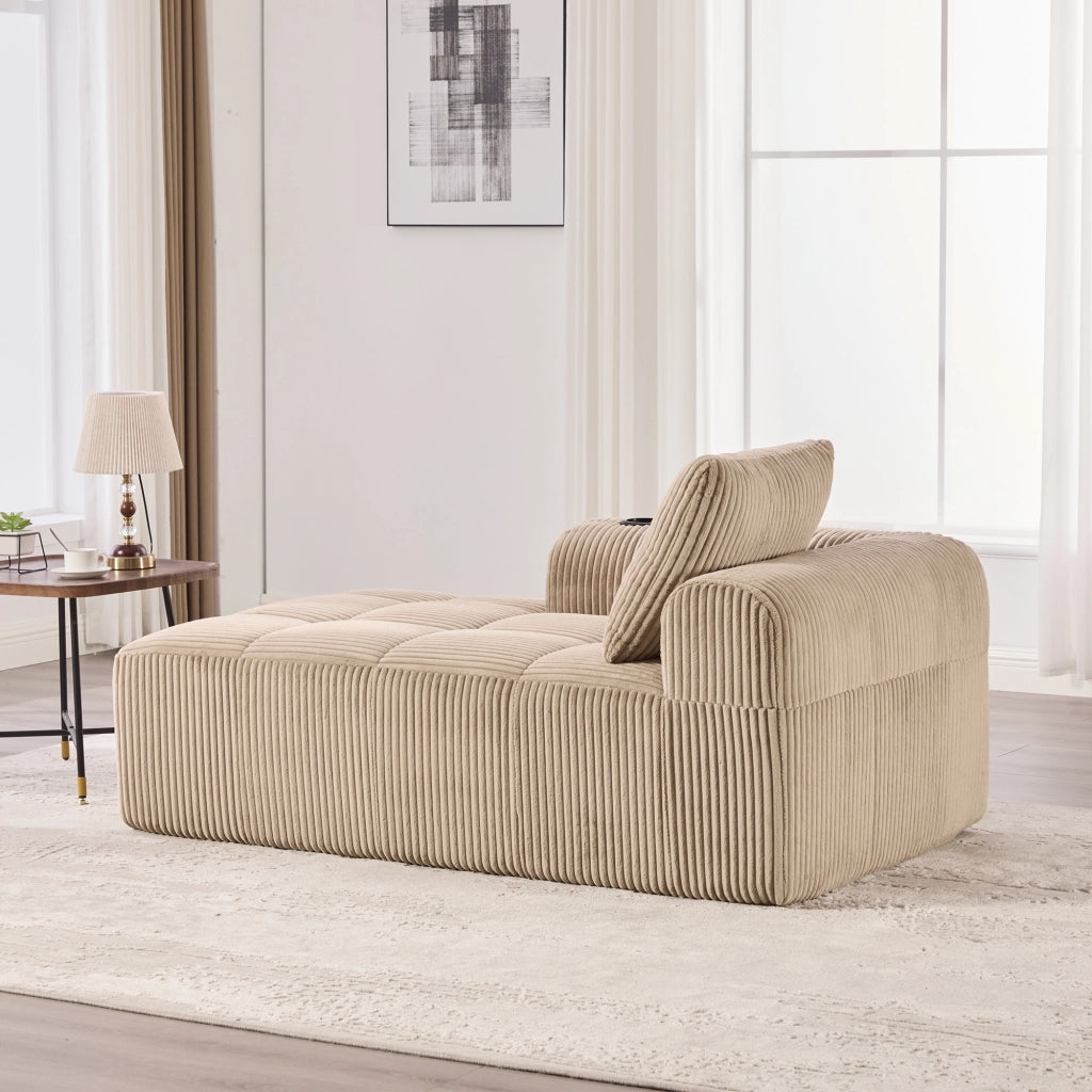 DIVANO Compatto 158x93x61 cm in Corduroy Khaki con tasche laterali e portabicchieri