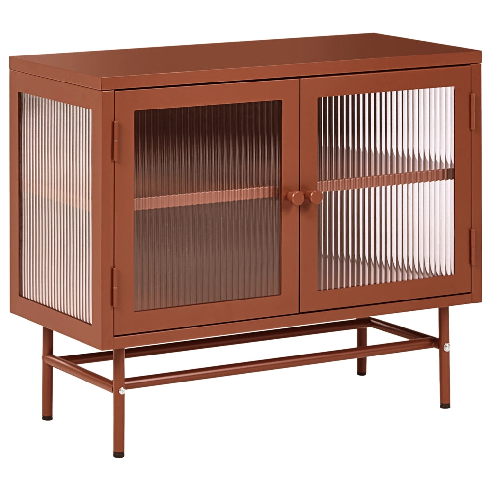 Credenza in acciaio con vetro scanalato, 2 ante, ripiani regolabili ruggine ripiani regolabili design moderno e industriale