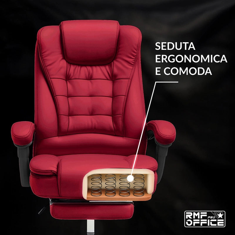SEDIA DA UFFICIO ERGONOMICA RECLINABILE REGOLABILE IN ALTEZZA CON POGGIA PIEDI ROSSA