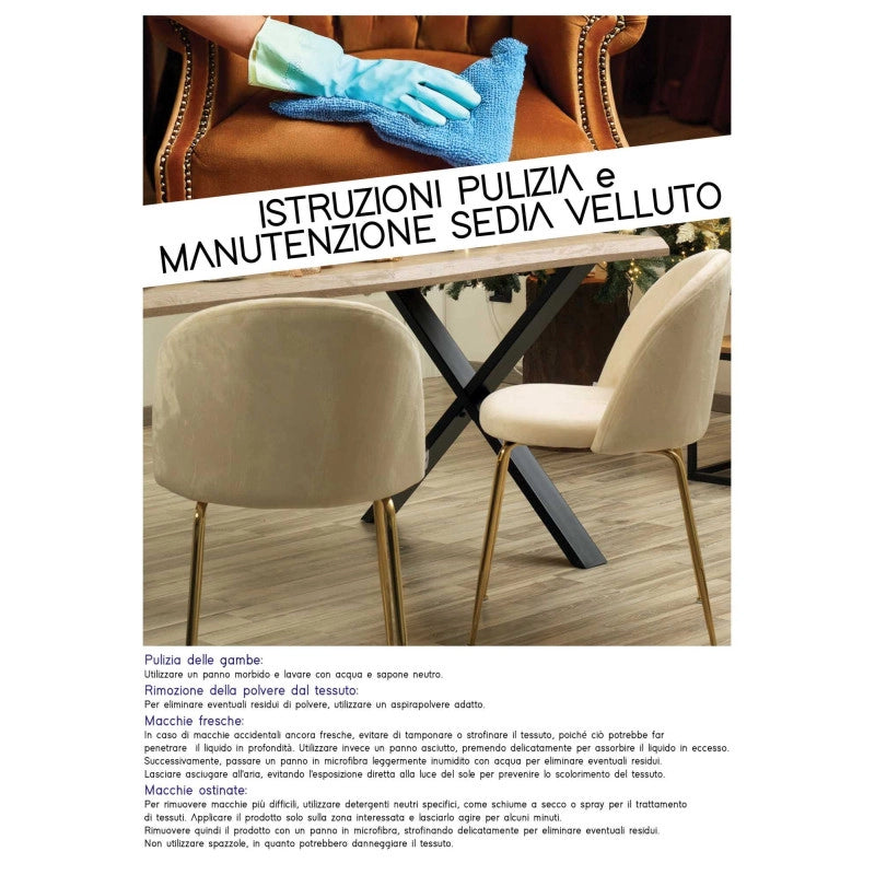 Sedia velluto Sammi crema struttura oro cm 50x57h47/77,5