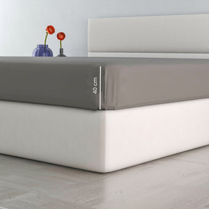 Lenzuolo Sotto Matrimoniale con Angoli H40 cm ed Elastico Tinta Unita Fumo