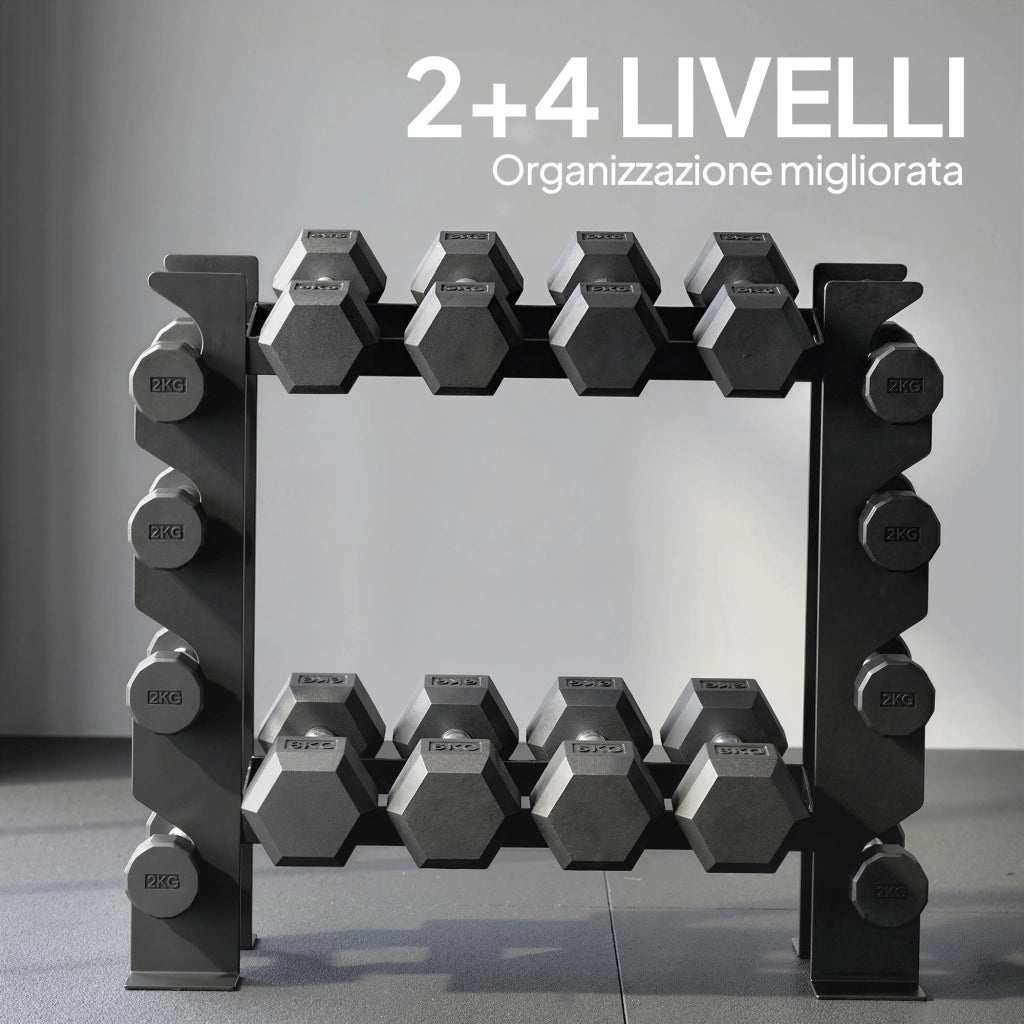 Porta Manubri a 4 Livelli ¨C Zephmum ¨C Acciaio, Nero, 70x21x55 cm