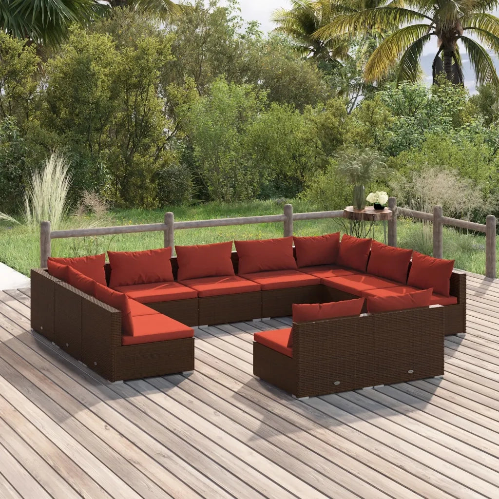 Set Divani da Giardino 11 pz con Cuscini in Polyrattan Marrone cod mxl 35185