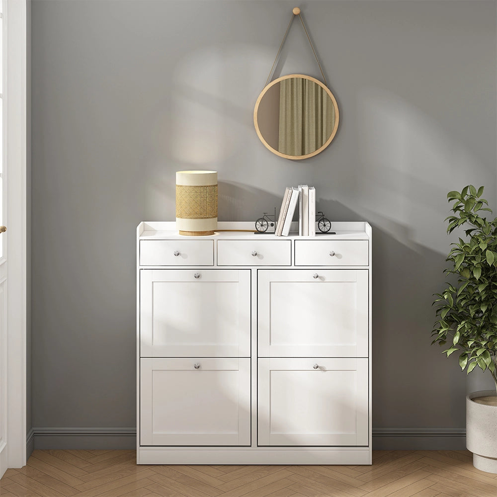 Vicco Scarpiera da ingresso Bianco 100 x 99.5 cm con 3 cassetti e 4 scomparti pieghevoli