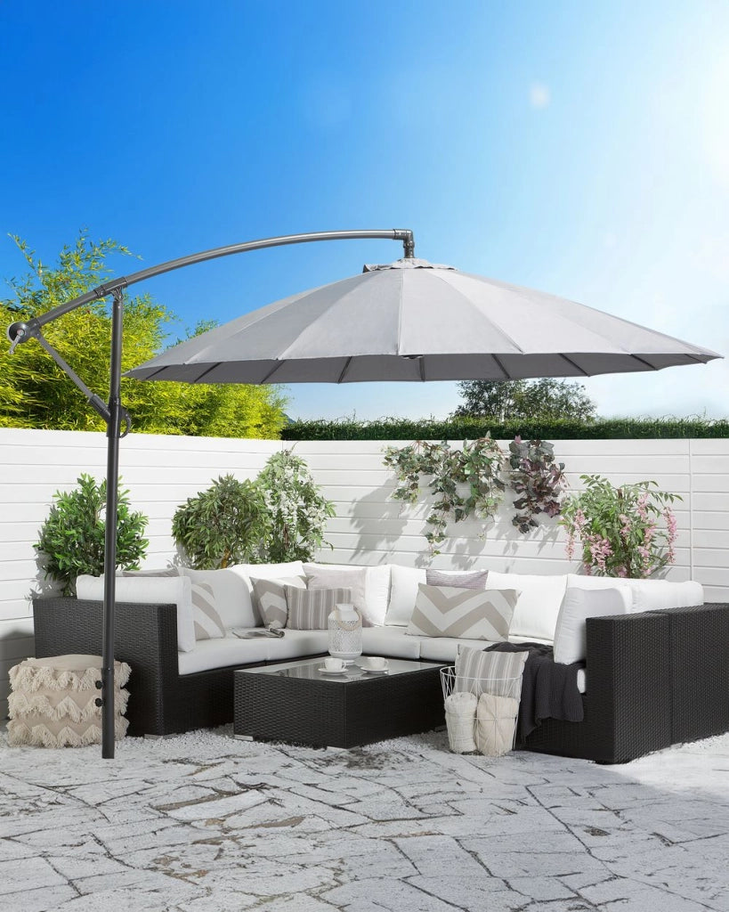Ombrellone da giardino in tessuto grigio acciaio 235 cm a manovella resistente agli agenti atmosferici