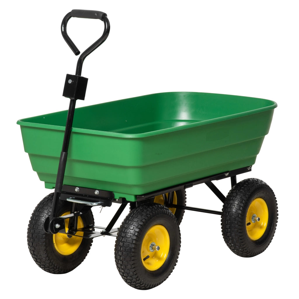 Carrello da Giardino 125L in Acciaio e PP con Vasca ribaltabile e Maniglia, 118x58x102 cm, Verde
