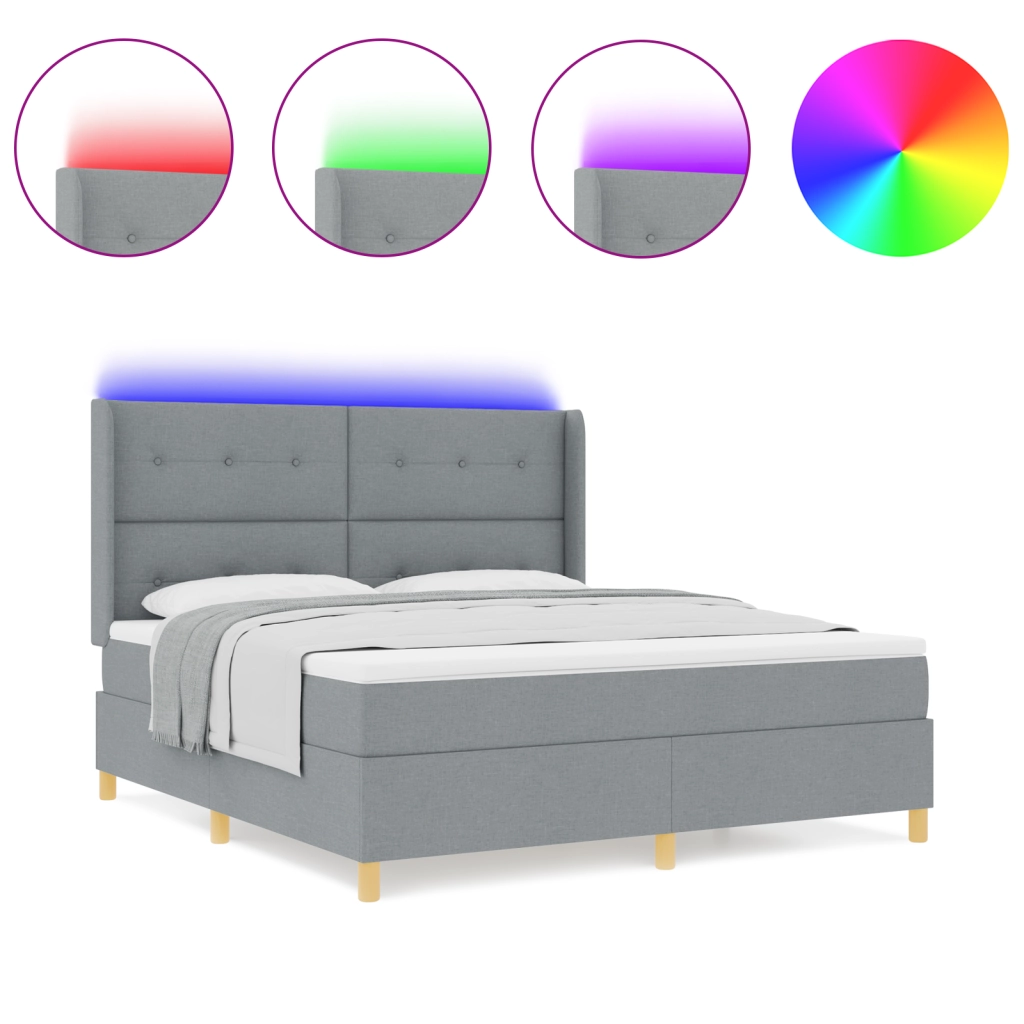 Letto a Molle Insacchettate con Materasso e Luce LED Grigio Chiaro 180x200 cm Tessuto