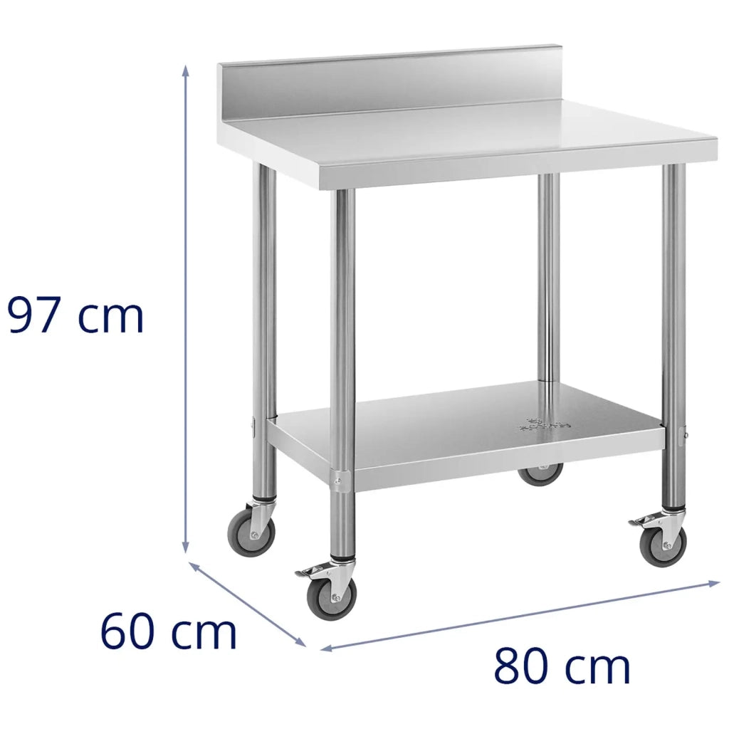 Tavolo da lavoro professionale da cucina Premium 60 x 80 cm 135 kg paraschizzi in acciaio inox 14_0010028