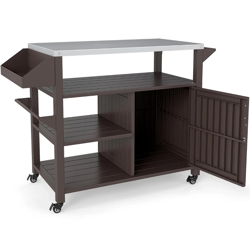 Carrello mobile per barbecue da esterno 116 x 50 x 87 cm pratico vano portaoggetti 4 ruote design rustico metallo marrone 20_0011349