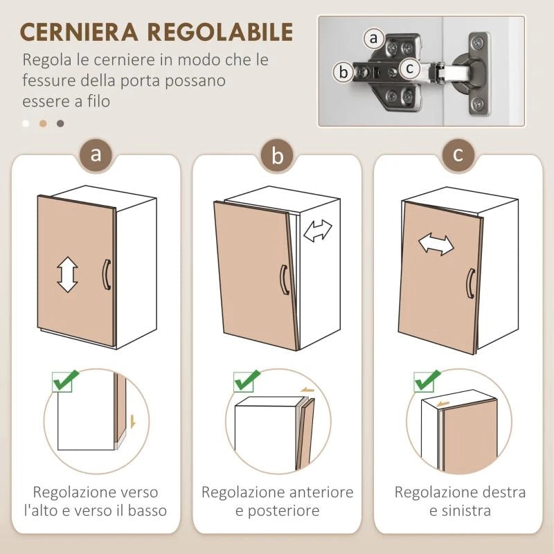 CREDENZA CUCINA ALTA CON 2 ARMADIETTI E UN CASSETTO CENTRALE, RIPIANI REGOLABILI E 4 ANTE TOTALI, BIANCO