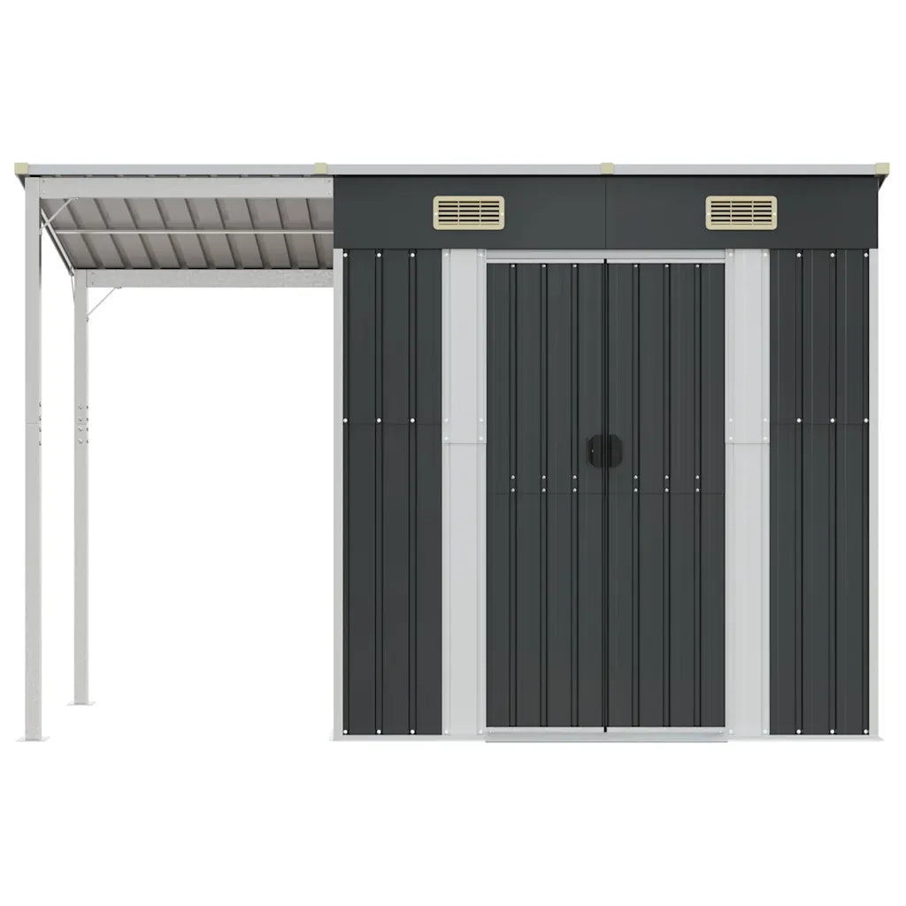 Capanno Giardino Tetto Esteso Antracite 277x107x181cm Acciaio 364526