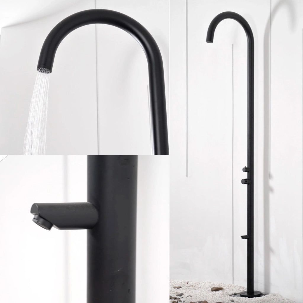SINED Doccia Nera in Acciaio Inox 316L per Esterno 244 cm Sistema Cbox Miscelatore Integrato Ideale per Giardini e Piscine Modello DOCCIAOLBIANERA